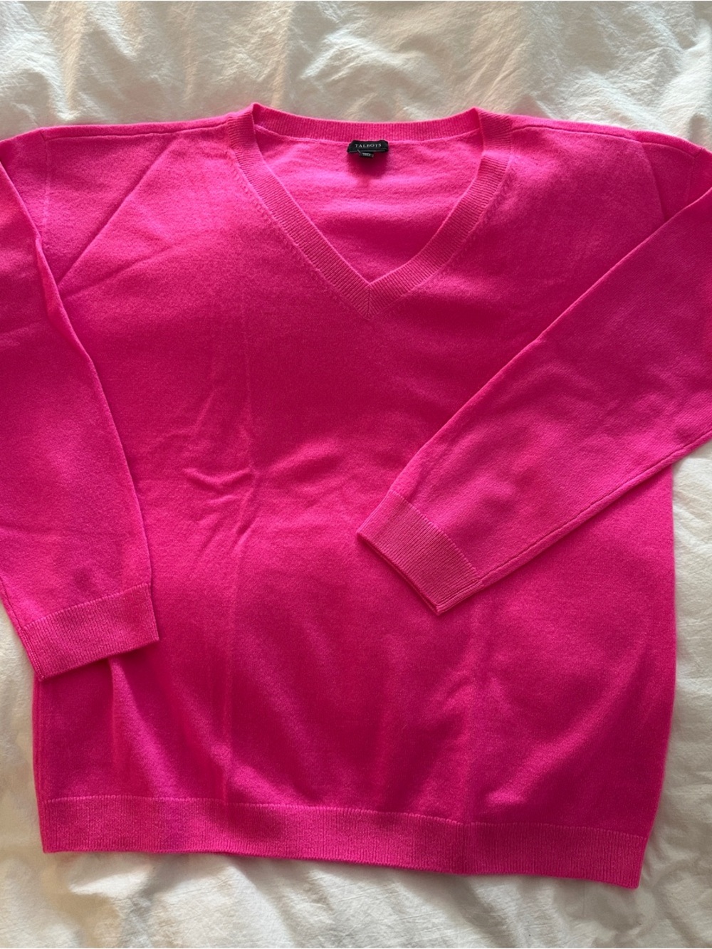 V-neck Women's Cashmere Sweater - Hot Pink. Talbots